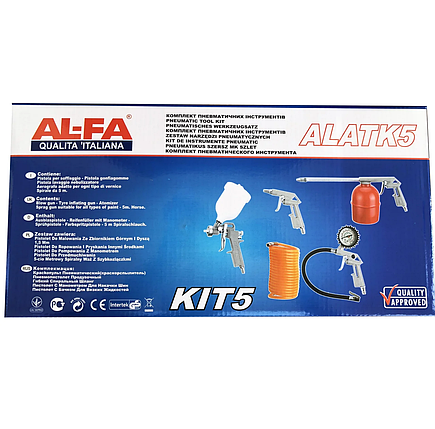 Набір для компресора AL-FA ALATK5 - 5 ел. Краскопульт, Пневмопістолет, Шланг, Манометр, Пістолет з бачком, фото 2