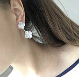 Сережки Van Cleef на два елементи Ванкліф білі / натуральний перламутр/покриття білим золотом, фото 2