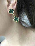 Vancleef Ванкліф сережки зелені на 2 елементи позолота 18 К/Сережки Клевер колір малахіт, фото 2