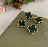Vancleef Ванкліф сережки зелені на 2 елементи позолота 18 К/Сережки Клевер колір малахіт, фото 3