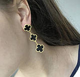 Vancleef Ванкліф сережки чорні на 3 елементи позолота 18 К/Сережки Клевер колір агат, фото 2