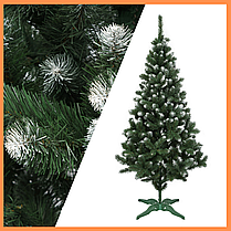 Ялинка зелена 1,5 м штучна з інеєм, Новорічна ялинка європейська з напиленням білі кінчики, фото 2