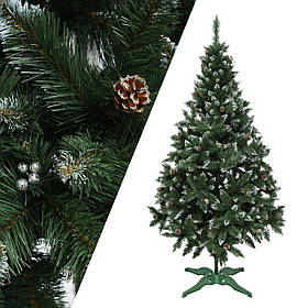Ель ПВХ зелёная 2,5м с белыми кончиками с шишками и серебряными ягодами, новогодняя искусственная елка
