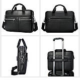 Чоловічий портфель з натуральної шкіри Шкіряний портфель чоловічий Сумка-портфель чоловічий для ноутбука Чорний, фото 4