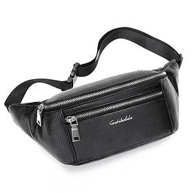 Поясна Сумка чоловіча шкіряна Бананка нагрудна Сумка на пояс чоловіча Чорна