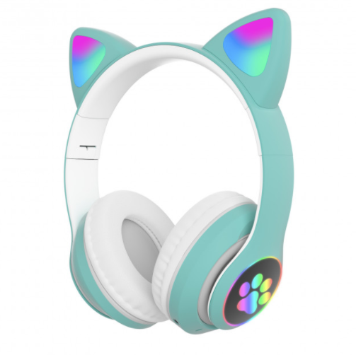 Навушники Бездротові Накладні з Мікрофоном Cat Rainbow LED Еar STN-28 Чорний Рожевий Фіолетовий