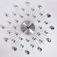 Настенные часы (50 см) бесшумные большие со стразами красивые "Солнце3 Серебро" [Металл] Najlepsi Cas (Чехия)
