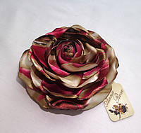 Брошь цветок из ткани ручной работы "Роза Бежевая Лити"