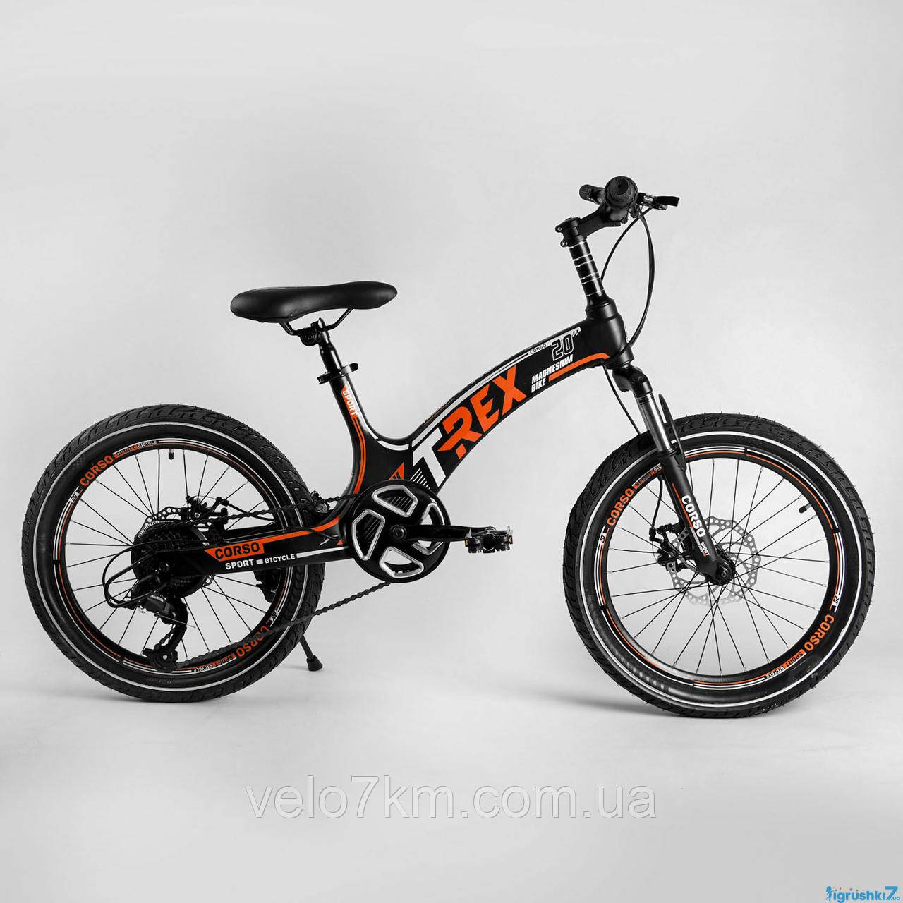 Дитячий спортивний велосипед CORSO "T-REX" 20" магнієва рама, обладнання MicroShift, 7 швидкостей, в коробці