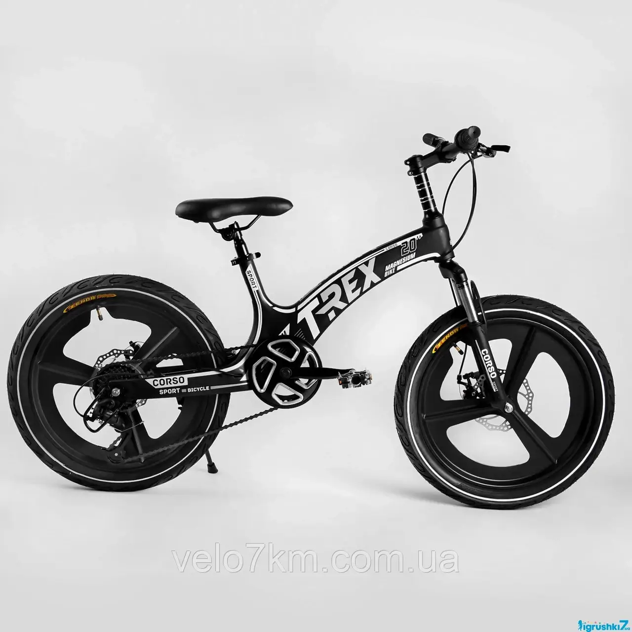 Дитячий полегшений велосипед Crosser Magnesium Bike Premium 18" крила, бічні коліщата, дзвіночок чорний