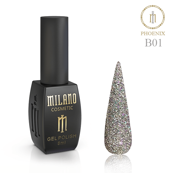 Гель-лак Milano 8ml PHOENIX (Фенекс) No B-01 світловідбивний гель лак сяючий манікюр Мілано Фенікс, фото 1