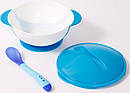 Набір XY-066 Тарілка на присосці з термоложкой Синій, фото 2