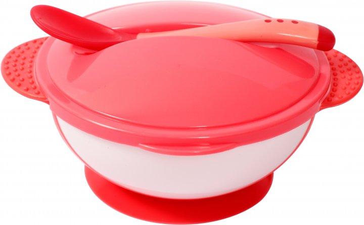 Набір XY-066 Тарілка на присосці з термоложкой Рожевий, фото 1