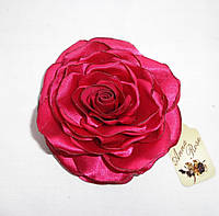 Брошь цветок из атласной ткани ручной работы "Малиновая роза"