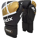 Боксерські рукавички RDX Rex Leather Black 8 унцій чорно-золоті, фото 4