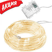 Гирлянда дюралайт уличная 5 м 50 LED Springos светодиодная Гибкий шнур Rope Light На батарейках Warm White