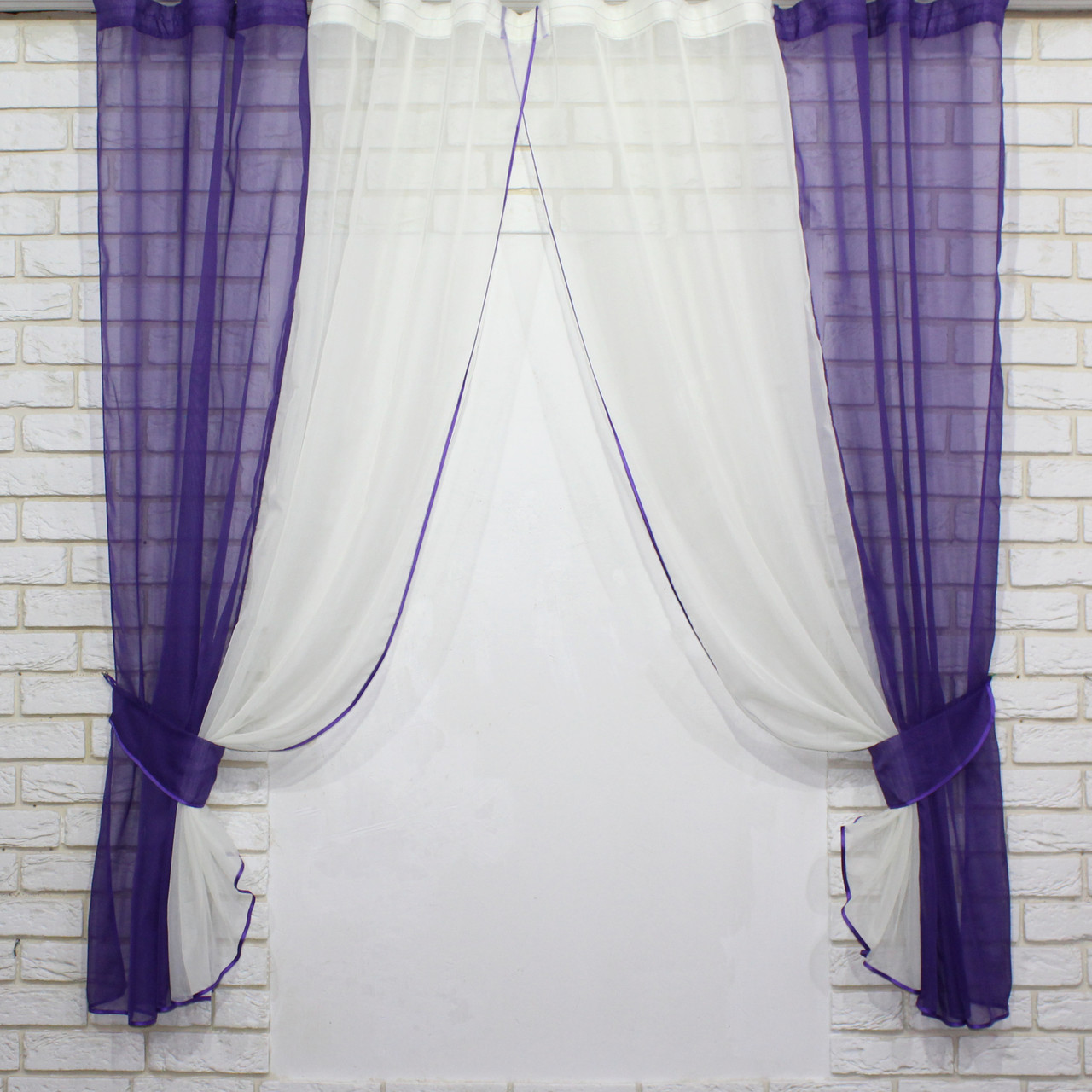 Кухонные шторы (265х170см). На карниз 1-1,5м. Цвет фиолетовый с белым. Код 017к 50-012