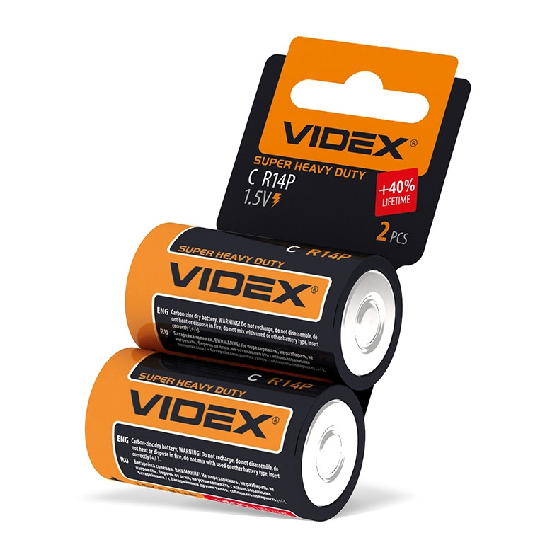 Батарейка солевая Videx R14P/C 2шт SHRINK CARD - фото 3 - id-p21332817
