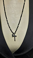 Ожерелье из черного граненого агата с крестиком