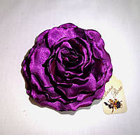 Брошь цветок из атласной ткани ручной работы "Гвоздика Фиолетовая"