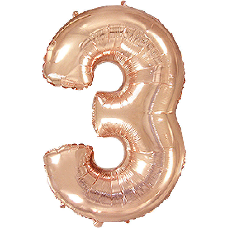 Куля цифра "3" Колір: Рожеве золото. Розмір: 40"(100 см). Пр-во: FlexMetal (Іспанія)