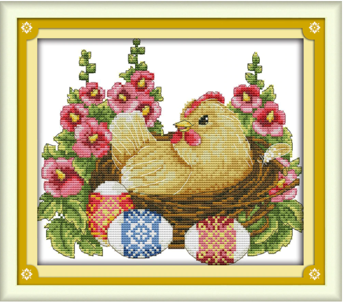 Набір для вишивання за нанесеною на канву схемою "Hen and eggs". AIDA 14CT printed, 28*22 см