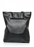 Жіноча чорна сумка шоппер з матовою еко-шкіри з великою кишенею і двома ручками + ключниця, фото 10