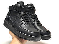 Зимові шкіряні  високі кросівки з хутром 40-45 р.Nike Air Force Winter спортивні чорні кросівки