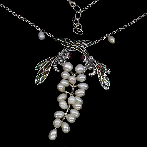 Серебряное ожерелье с жемчугом, рубинами и цветной эмалью - фото 2 - id-p1540274374