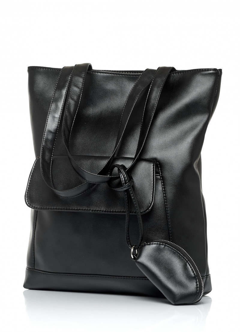 Стильна жіноча чорна сумка-шопер з містким кишенею і двома ручками + ключниця, матова еко-шкіра