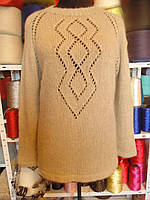 Женский свитер из Итальянского мохера Серый с ажуром ручная работа