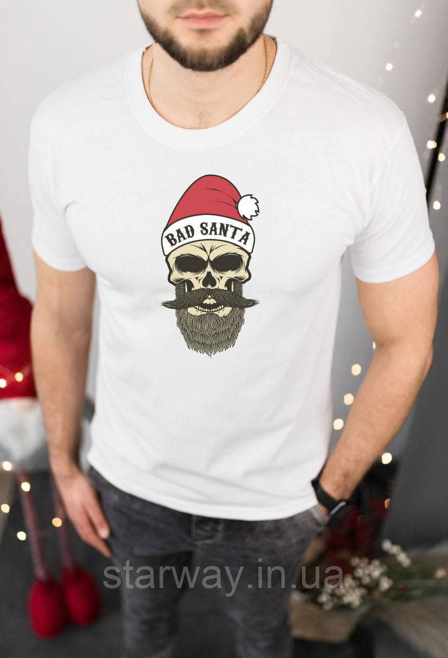 Бiла новорічна футболка bad santa | санта