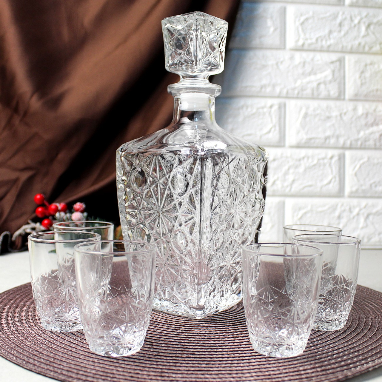 Графін для віскі 790мл +6 стопок мл Bormioli Rocco Dedalo, подарунок чоловікам