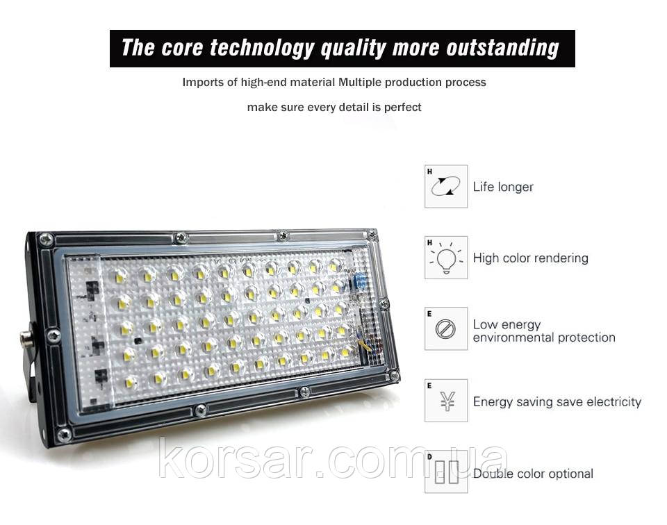 Прожектор світлодіодний LED 50 Вт 220 V IP65 супертонкий алюмінієвий корпус, фото 1