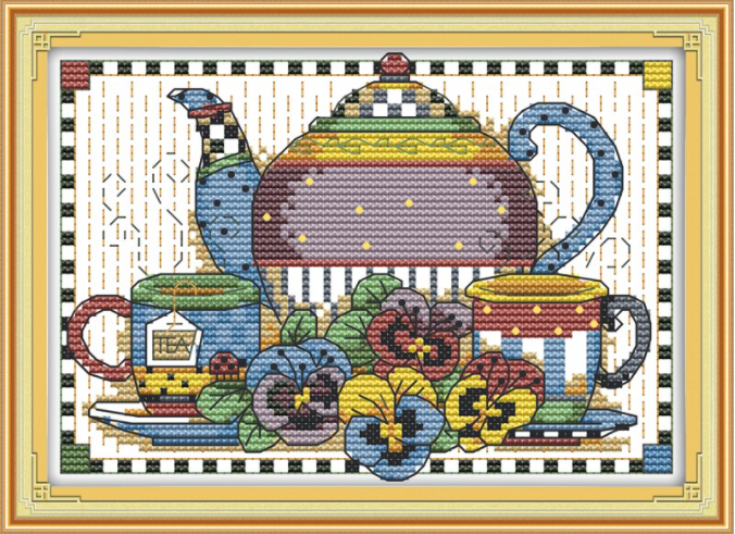 Набір для вишивання за нанесеною на канву схемою "This tea set". AIDA 14CT printed, 21*16 см