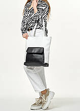 Жіноча сумка шоппер еко-шкіра з великою кишенею і двома ручками, двоколірна: чорна - біла + ключниця
