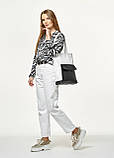 Двоколірна чорно-біла жіноча сумка шоппер з матовою еко-шкіри з великою кишенею і двома ручками + ключниця, фото 3