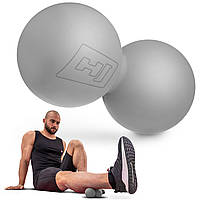 Двойной массажный мяч из силикона Hop-Sport 63 мм серый для укрепления и релакации мышц