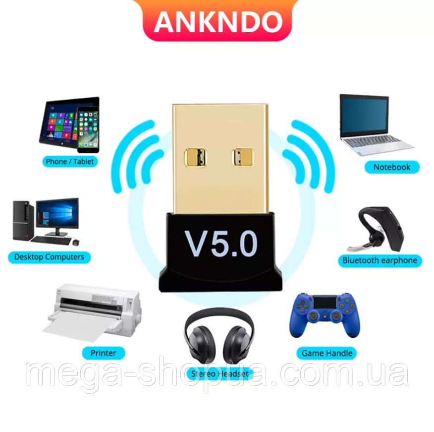 USB Bluetooth 5.0 adapter міні Ankndo-R55. ЮСБ блютуз, блютуз адаптер для комп'ютера, ПК, ноутбука