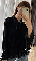 Женская шифоновая блузка плиссировка Черный