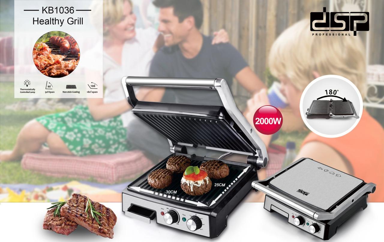 Електричний гриль притискний DSP KB 1036 2000 Вт Металевий (4 шт./ясть), фото 1