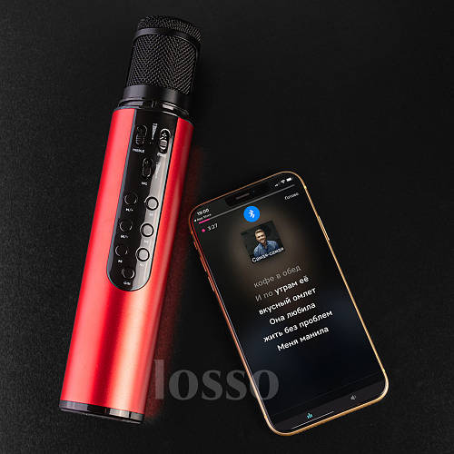 Караоке микрофон Losso K1 Premium красный (стерео, звуковая карта ...