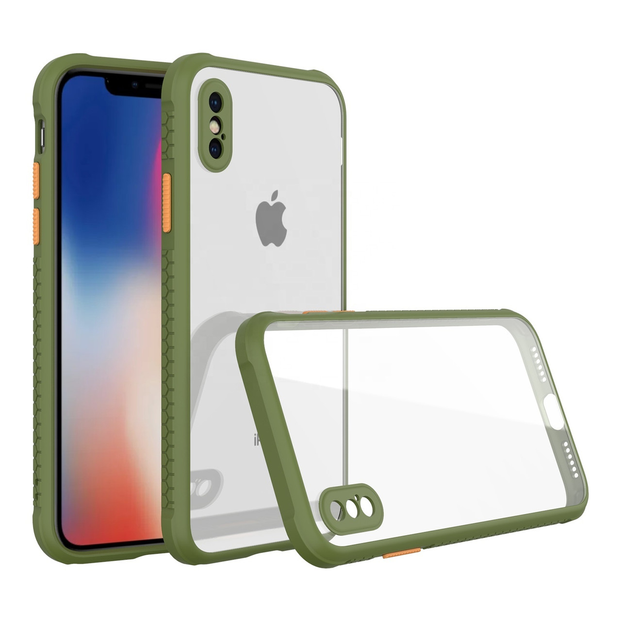 Протиударний чохол бампер для iPhone Xs хакі прозорий захист камери