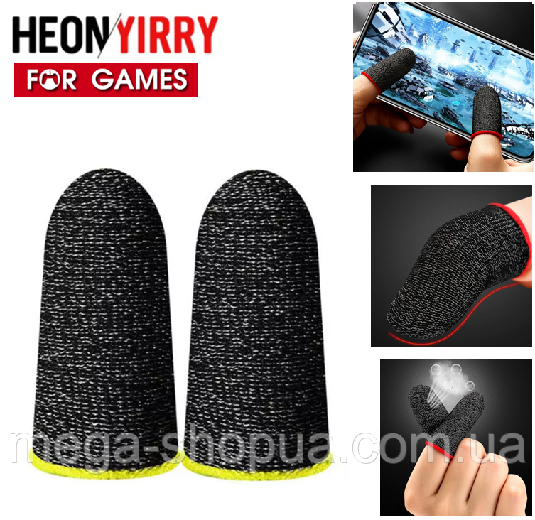 Ігрові напальчники для ігор на телефоні, смартфоні Heon-F1Y 1 пара Мобільні напальчники для сенсорних екранів, фото 1