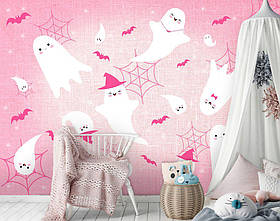 Флізелінові фотошпалери для дитячої кімнати дівчинці Привиди та Кажани на рожевому тлі (14080V)+клей