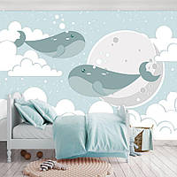 Флизелиновые фотообои для мальчиков Детские - Голубые киты в облаках (13740V)+клей
