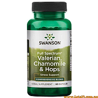Заспокійливе Корінь Валеріани Хмель Ромашка 60 капсул екстракт валеріанця в таблетках зі США настоянка Swanson Valerian Root