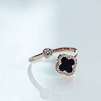 Золотое женское кольцо КЕ-1530 клевер (чорная эмаль)