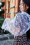 Весільний хустку жіночий на голову для вінчання гарний мереживний Аріадна білого кольору, фото 3