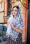 Весільний шарф, хустку на голову для нареченої на весілля Аліса білого кольору з мереживом, фото 3